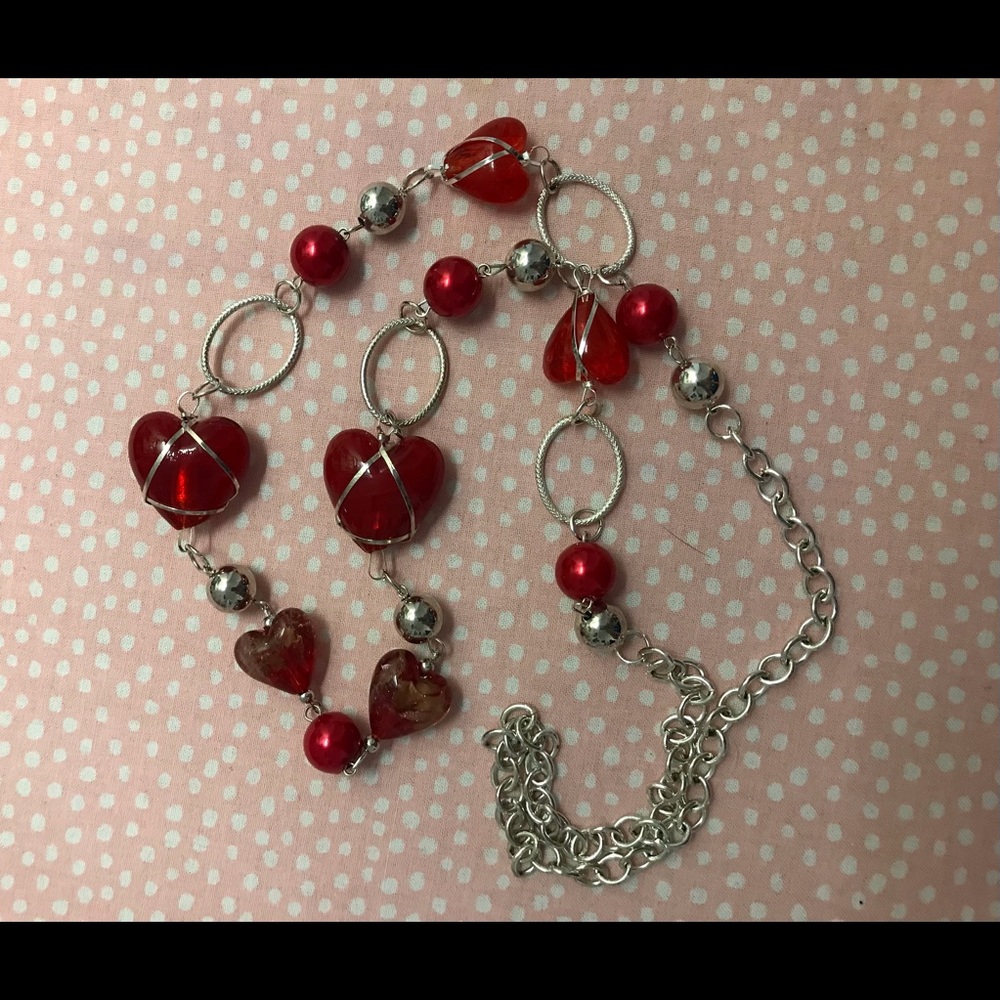 Hearts and beads long necklace